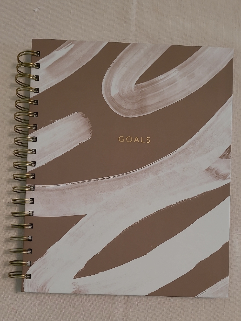 Goals Spiral Notebook Journal - Taupe & White